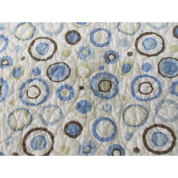 Crib Blanket Quilt Blue Brown Circles Dots Cotton Play Mat 35x42 by Tiddliwinks - Picture 4 of 7